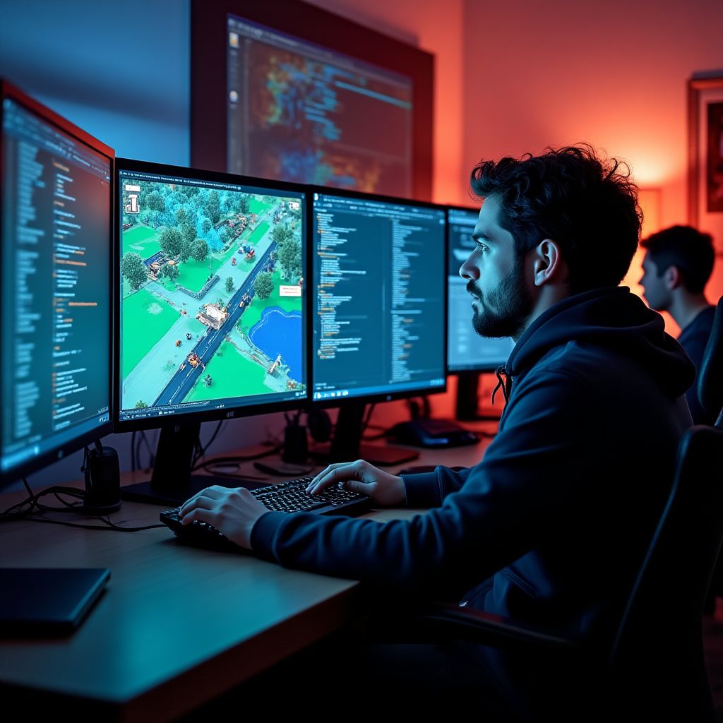 Developers coding the game